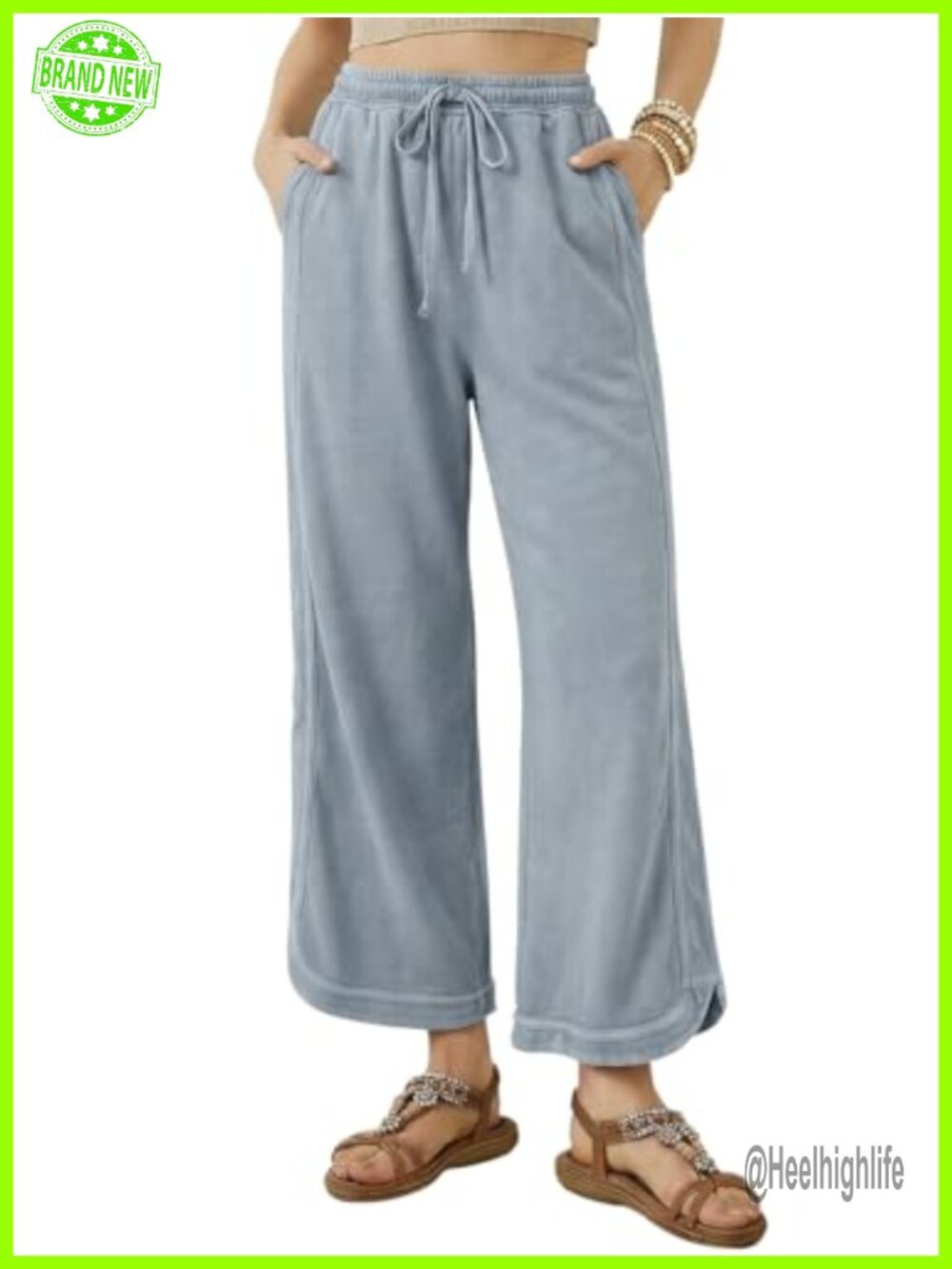 Women's 100% Cotton Wide Leg Drawstring Elastic Waist Lounge Pants